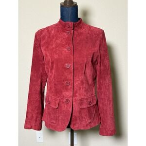 Liz Claiborne Red Suede Jacket Womens Size M Mandarin Collar Button Front Blazer